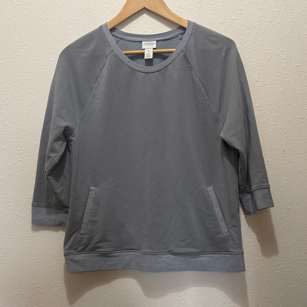 Weekends by Chico Grey 3/4 Sleeve Top Pocket Details, Size 1